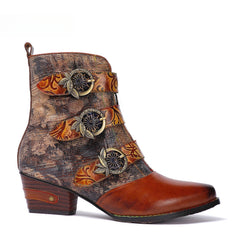 Socofy Vicconfy Head Cowhide Vintage Front Zipper Ankle Boots