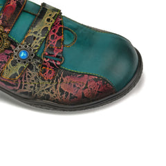 Socofy Vicconfy Vintage Hand Painted Genuine Leather Flat Shoes