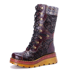 Socofy Winter Vintage Cutout Pattern Boots