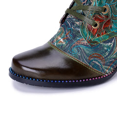 Socofy Winter Retro Painted Chunky Heel Boots