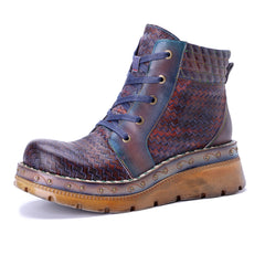 Socofy Winter Vintage Snake Print Short Boots
