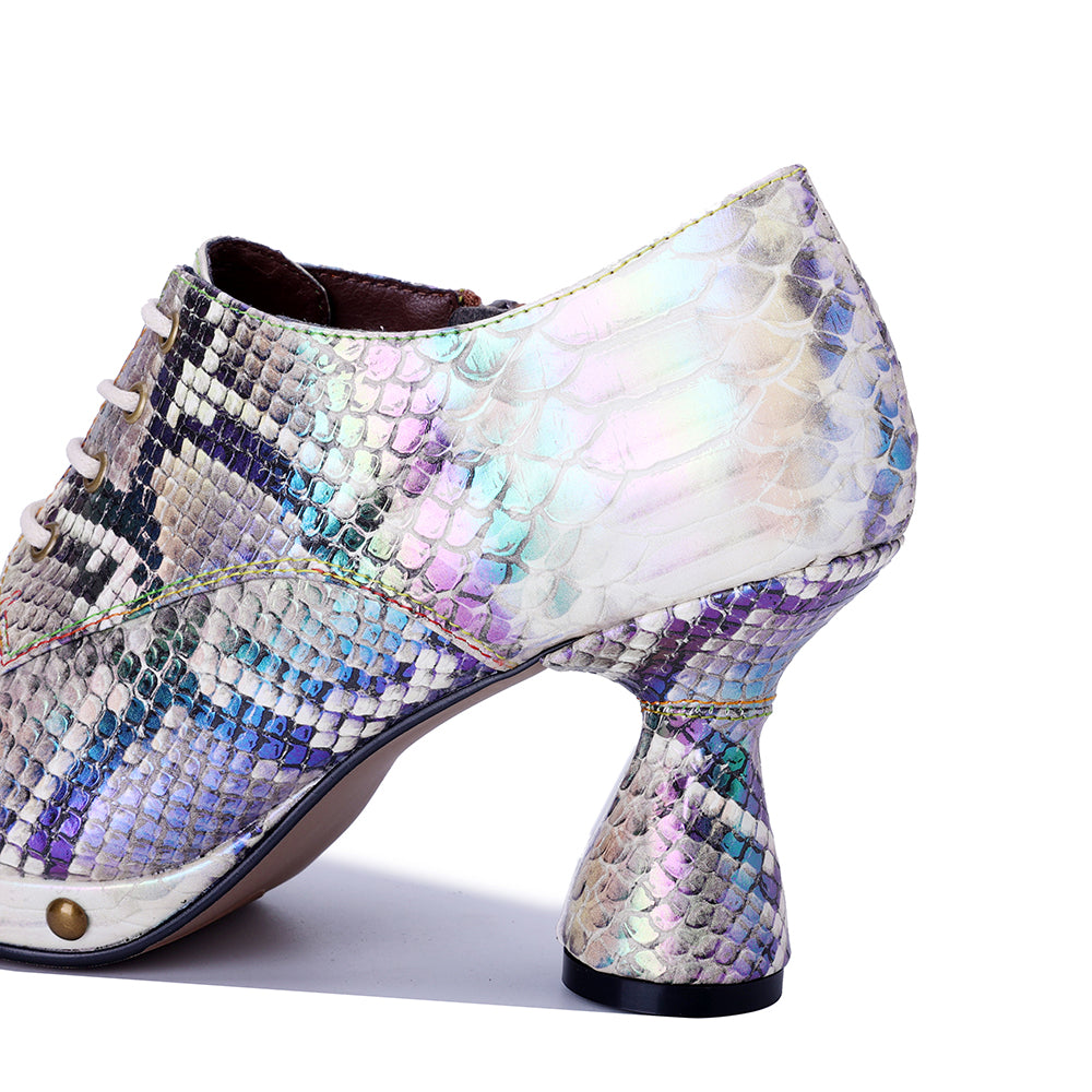 Socofy Vicconfy Genuine leather snakeskin ethnic style high heels