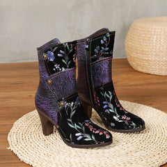 Socofy Vicconfy Court Leather Vintage Handmade High Heel Women's Boots