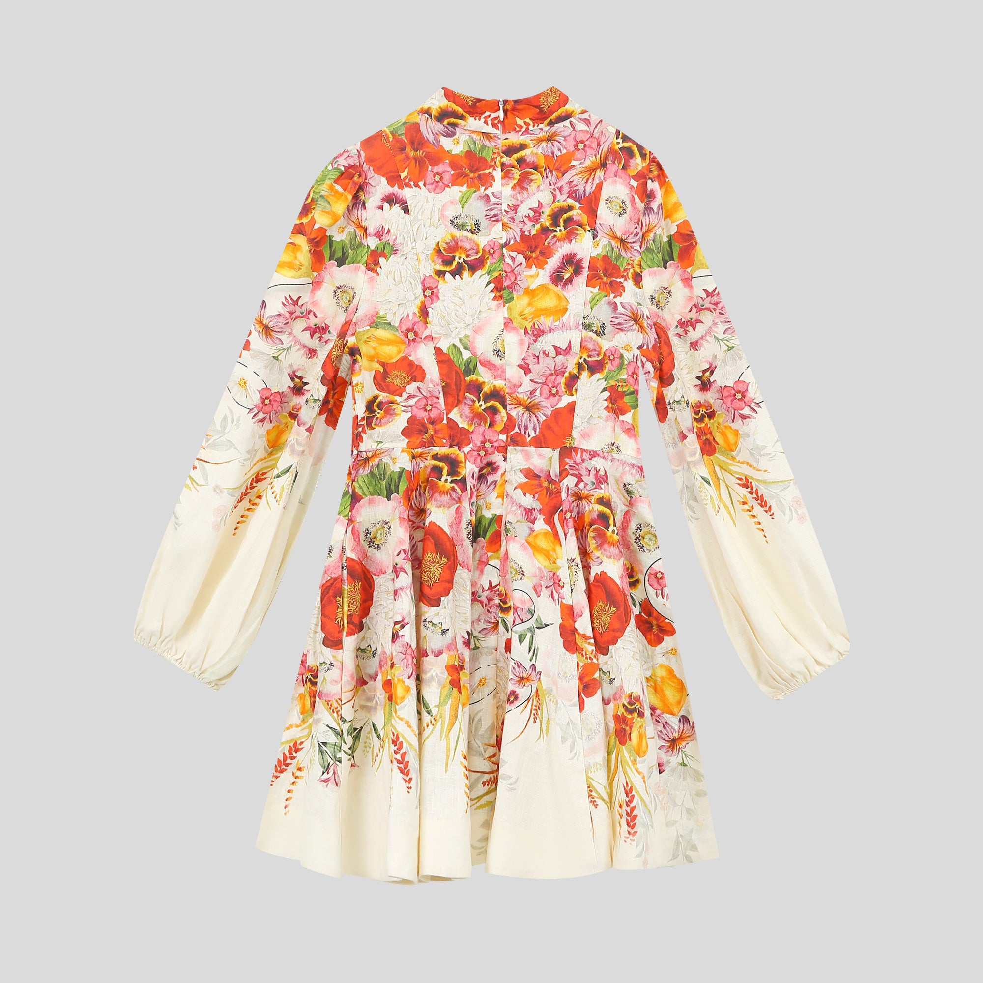Positioned printed court-style long sleeve dress