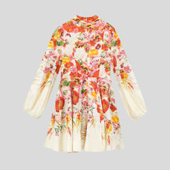 Positioned printed court-style long sleeve dress