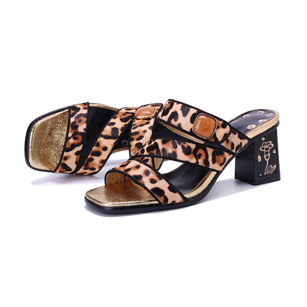 Socofy Vicconfy Leopard Print High Heeled Sandals Slippers