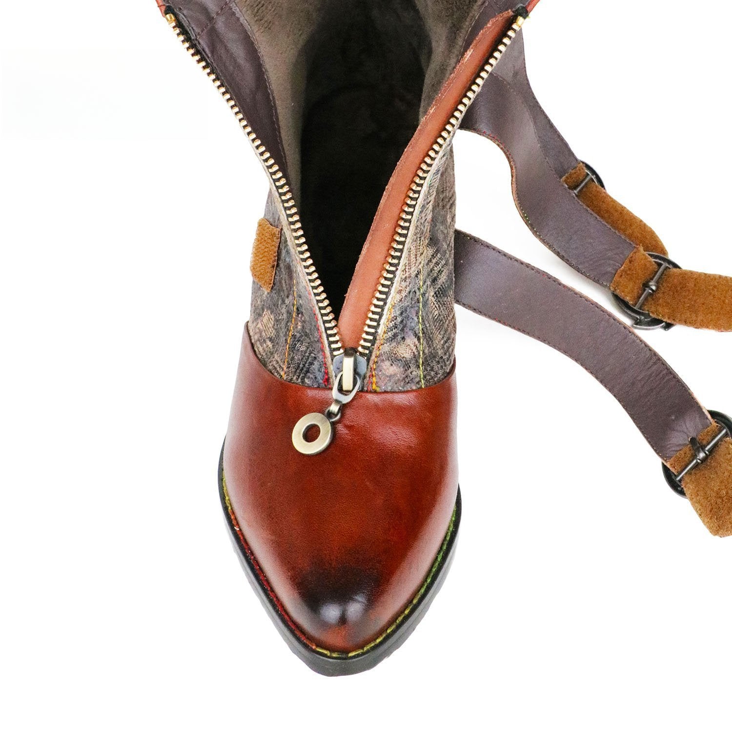 Socofy Vicconfy Head Cowhide Vintage Front Zipper Ankle Boots