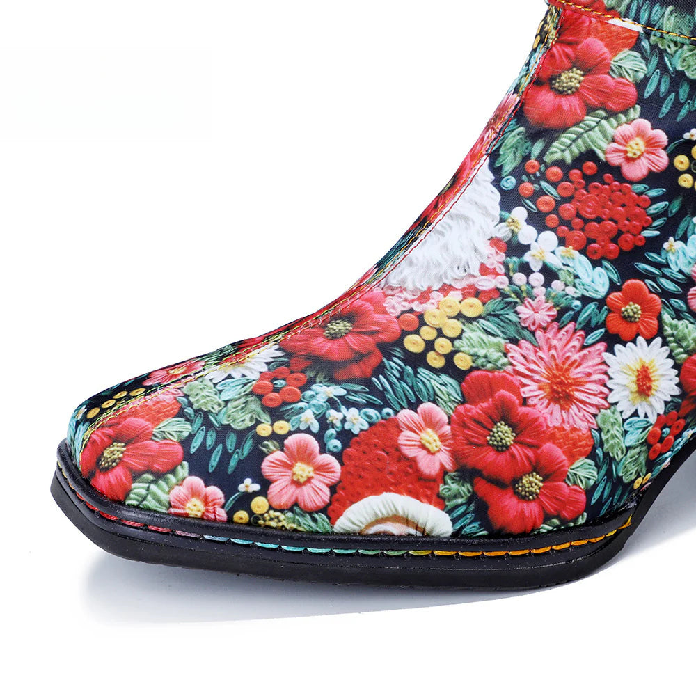 Chrismas Exclusive｜Socofy Vicconfy Vintage Print Casual Chunky Heel Comfort High Boots