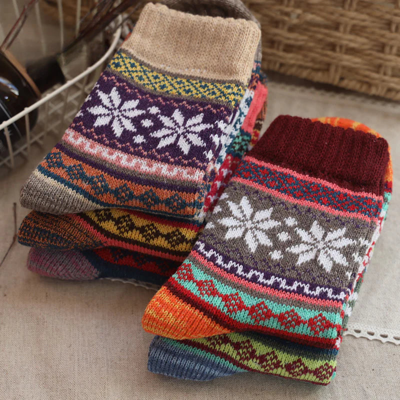 Socofy Vintage Thickened Warm Ethnic Wool Socks