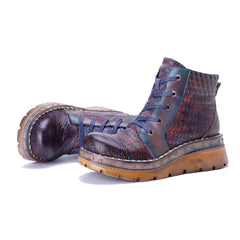 Socofy Winter Vintage Snake Print Short Boots