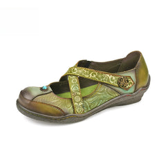 Socofy Vicconfy Vintage Genuine Leather Flat Shoes
