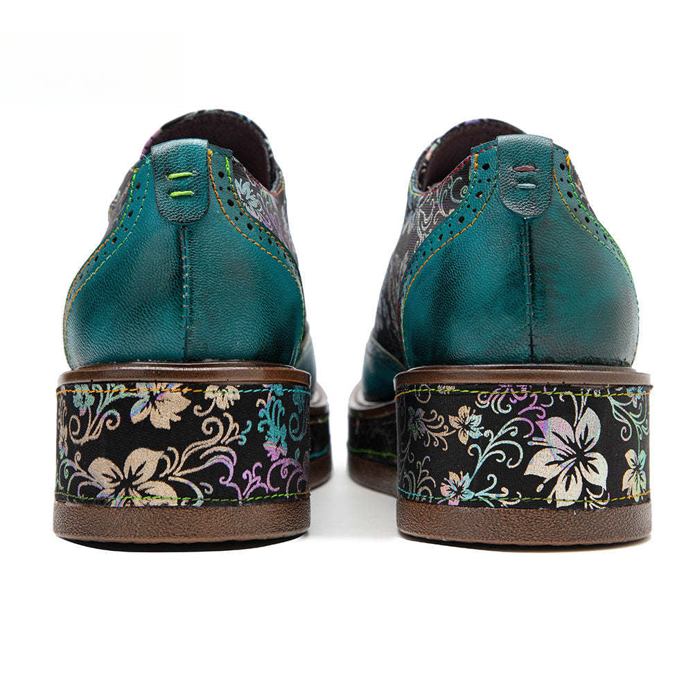 Socofy lace up deco casual shoes retro thick shoes Platform Flats