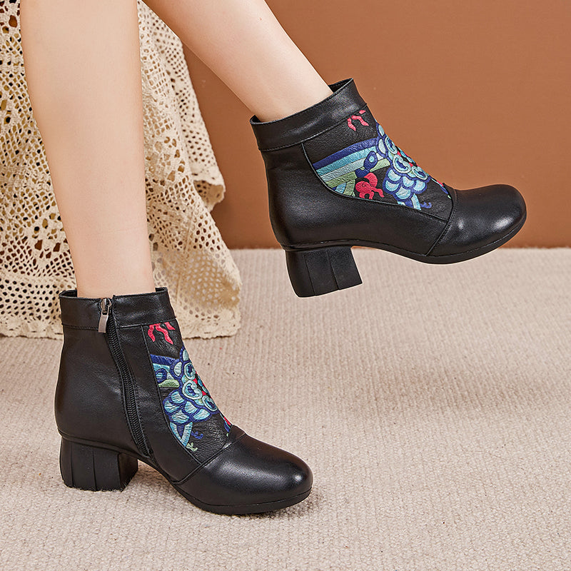 Socofy Retro Cowhide Leather Side Zipper Boots