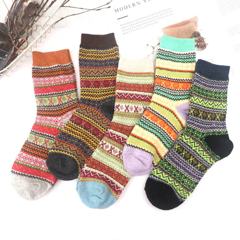 Socofy Vintage Thickened Warm Ethnic Wool Socks
