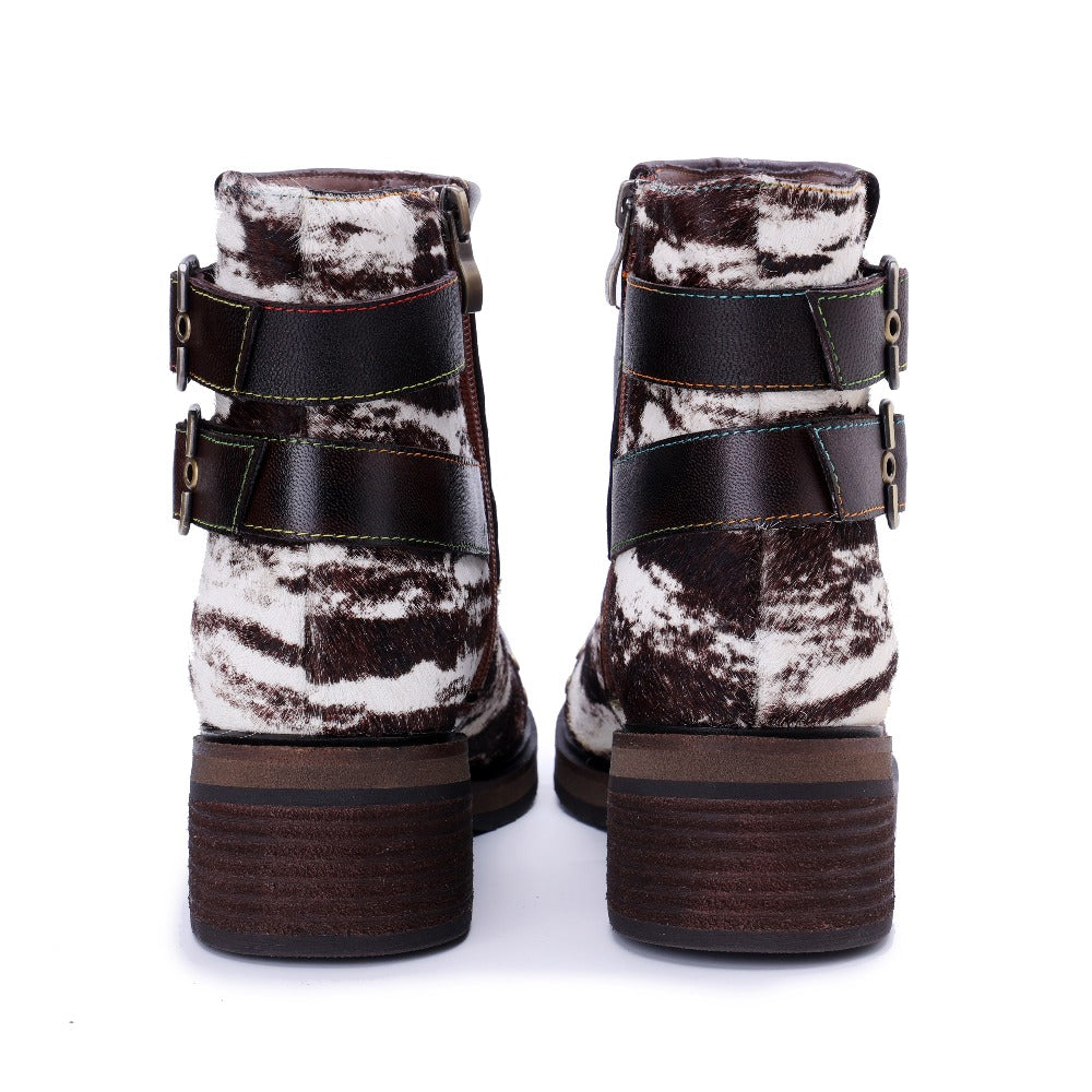 Socofy Retro Handmade Leather Side Zipper Boots