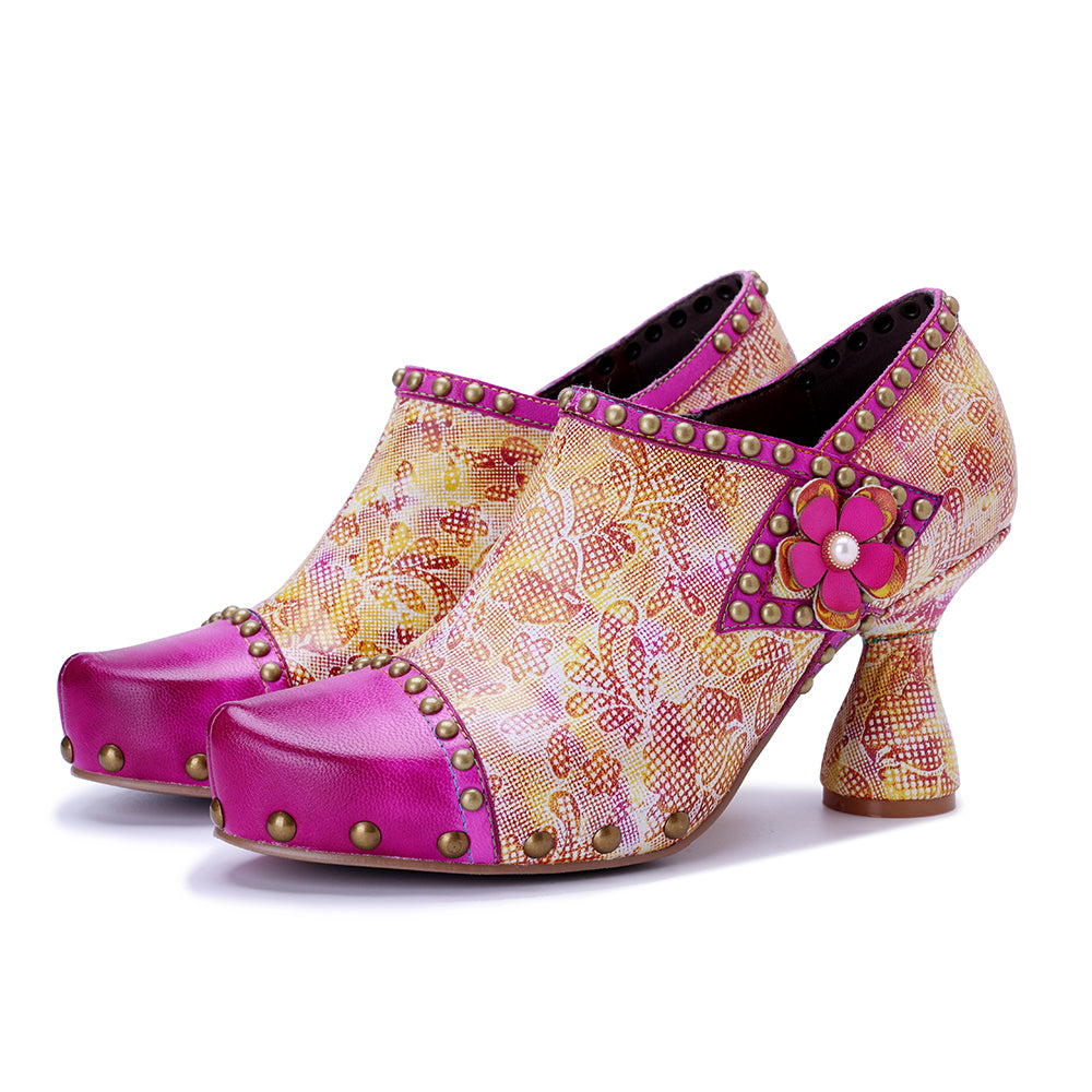 Socofy Vicconfy Pink Sweet Ethnic Heels