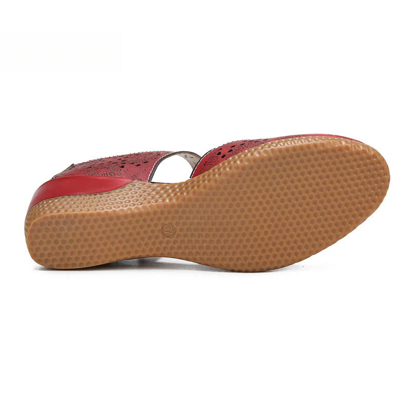 Socofy Genuine leather romantic three-dimensional flowers hollowed out sandals