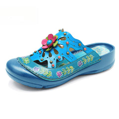 Socofy Genuine leather hand-rubbed vintage casual three-dimensional flower hollow comfortable shoes