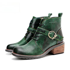 Socofy Vicconfy Genuine Leather Vintage British Style Comfortable Ankle Boots