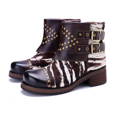 Socofy Retro Handmade Leather Side Zipper Boots