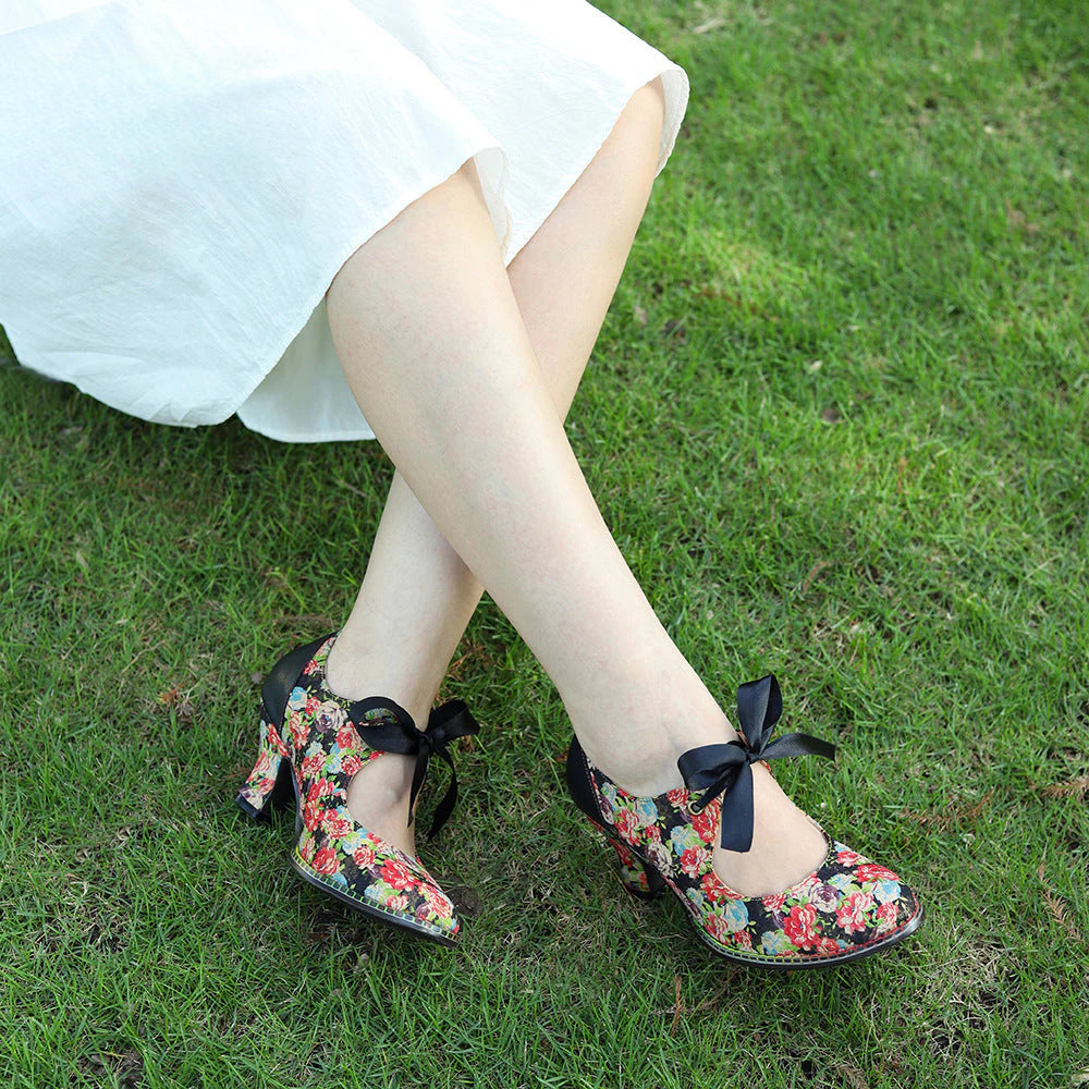 Socofy Rose Elegance Vintage Bow Heels