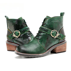 Socofy Vicconfy Genuine Leather Vintage British Style Comfortable Ankle Boots