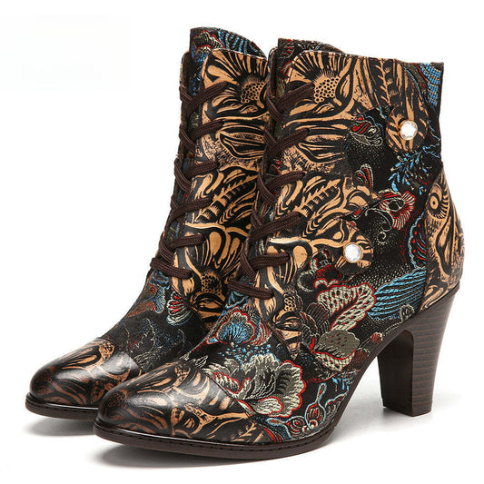 Socofy Vintage Pointed Embroidered Flowers Women's Fashion Boots 1000