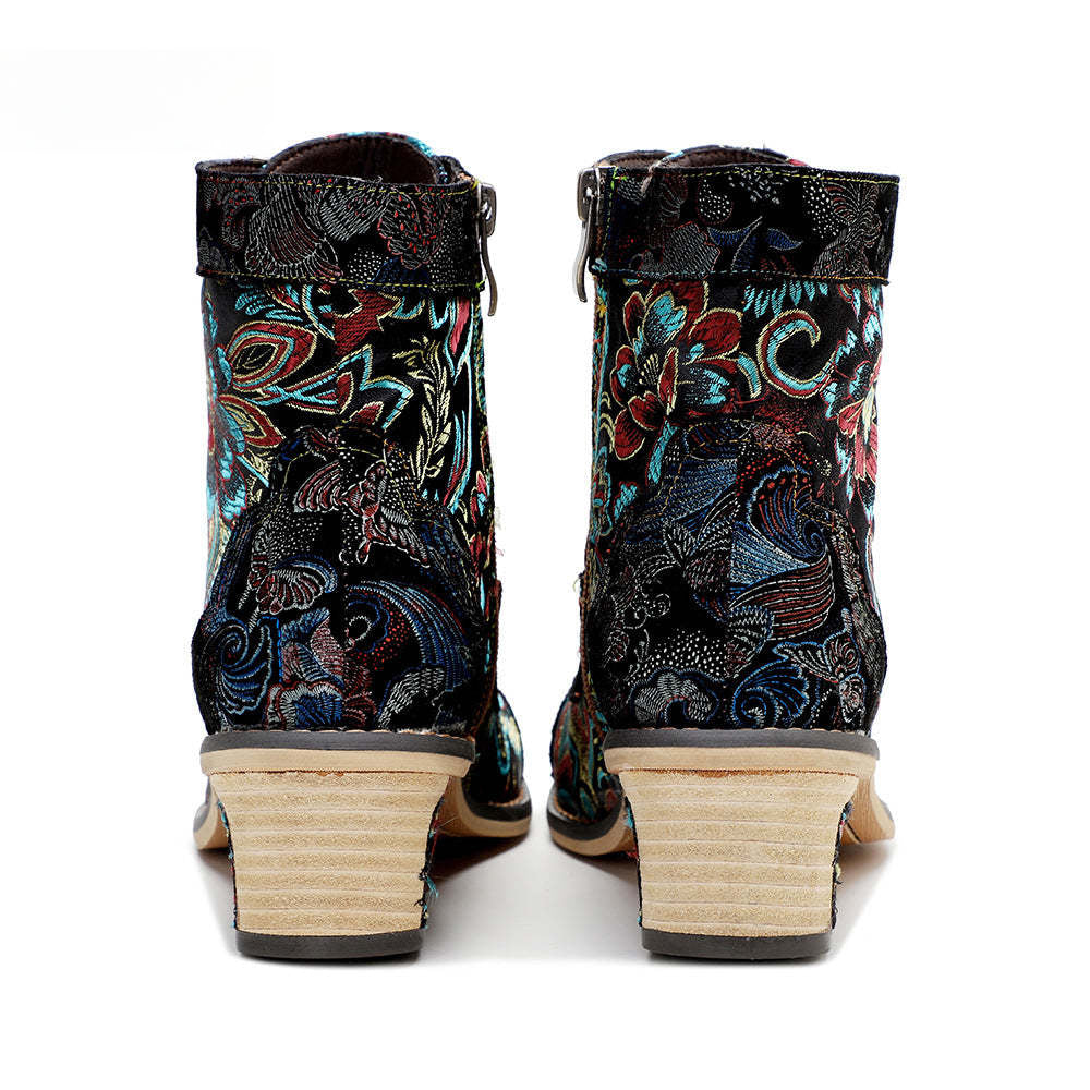 Socofy Vicconfy Vintage Printed Embroidered Casual Women's Boots
