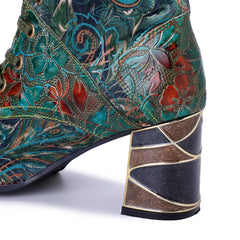 Socofy Winter Retro Painted Chunky Heel Boots