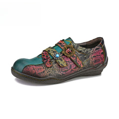 Socofy Vicconfy Vintage Hand Painted Genuine Leather Flat Shoes