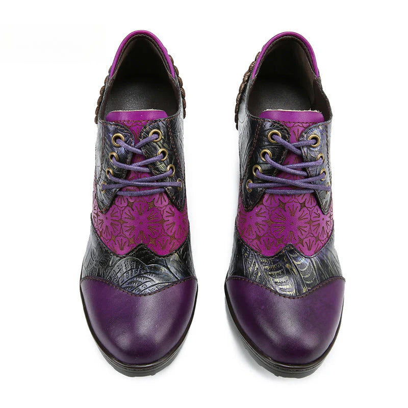 Socofy Genuine leather three-dimensional flower high heel pump