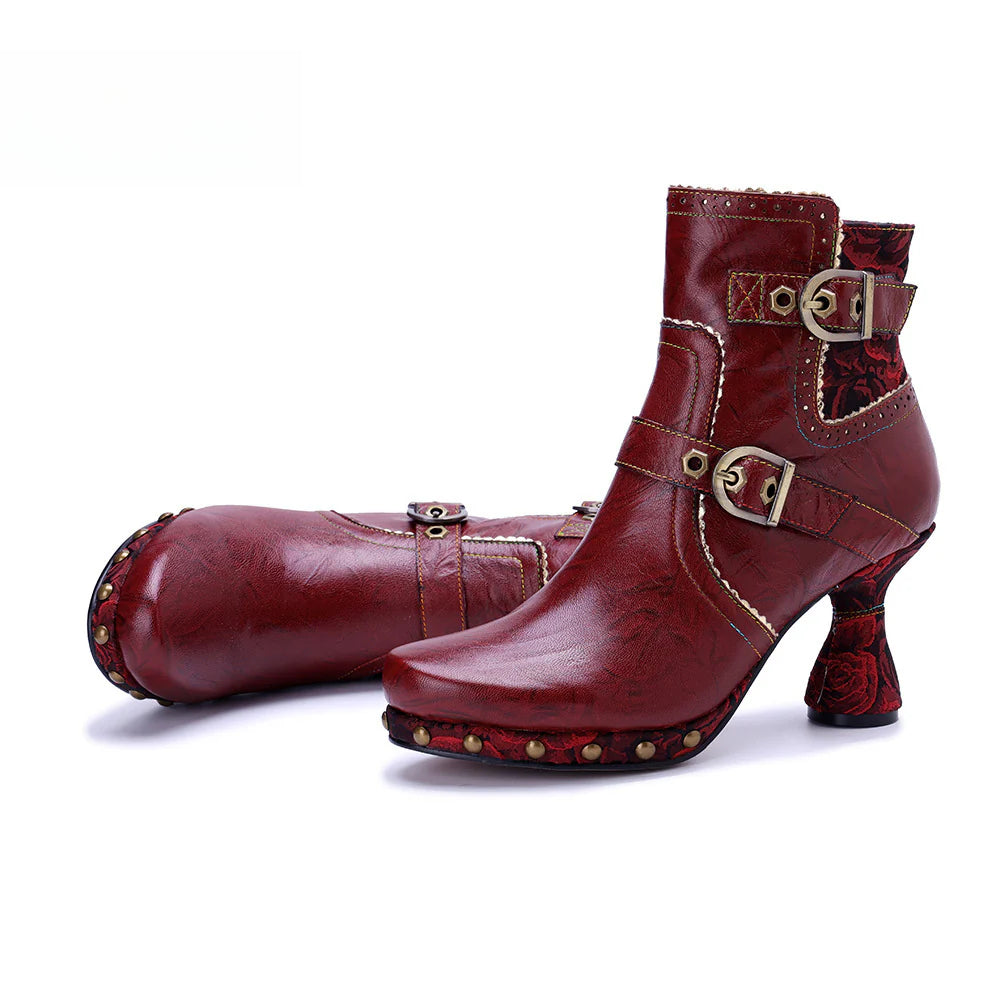 Socofy Vicconfy Retro Handmade Pure Color Fashionable Ankle Boots