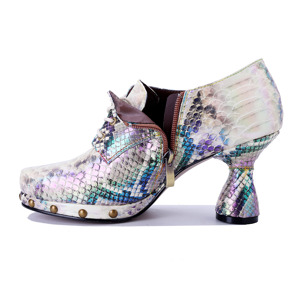 Socofy Vicconfy Genuine leather snakeskin ethnic style high heels