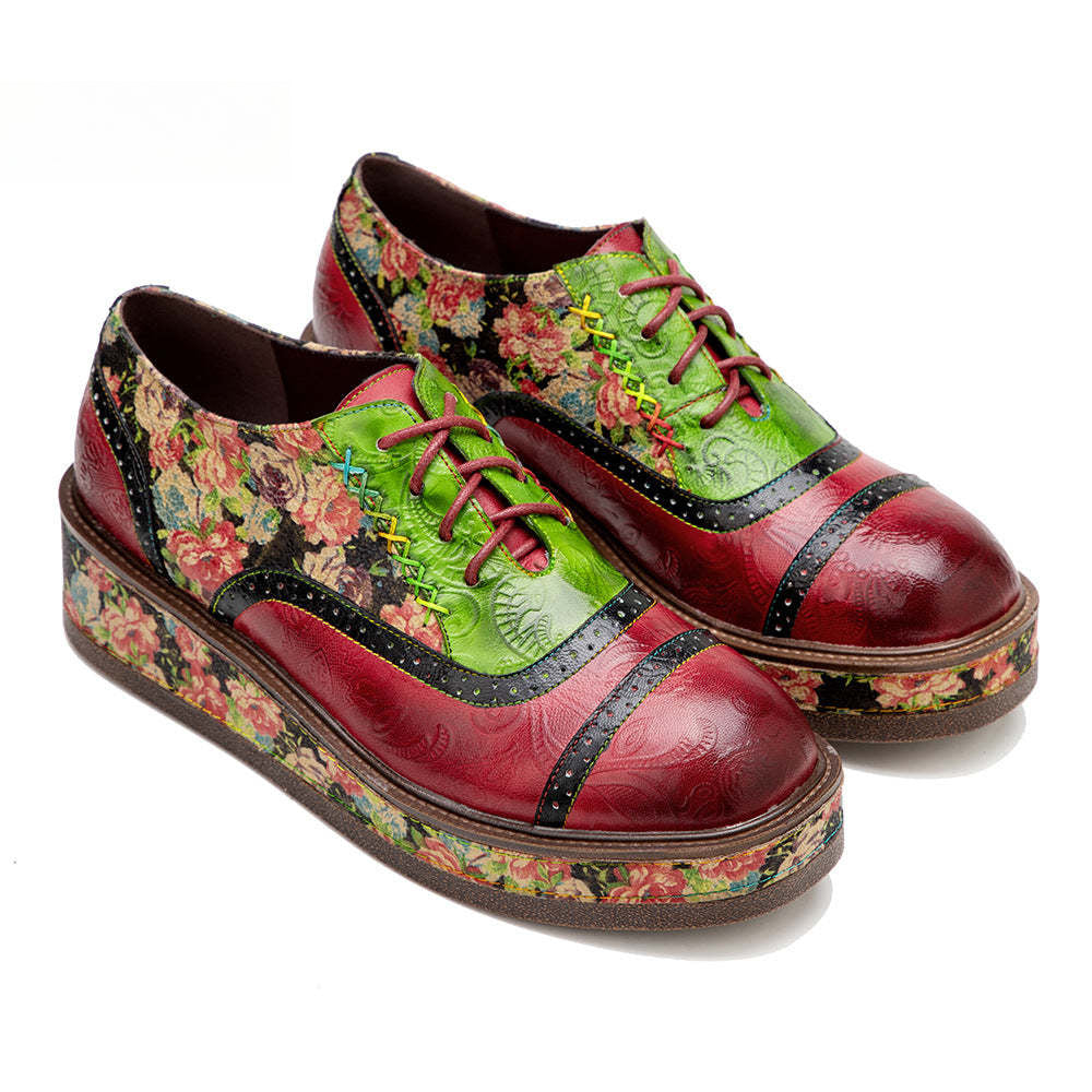 Socofy colour collision splicing lace-up thick bottom women's platform flat shoes