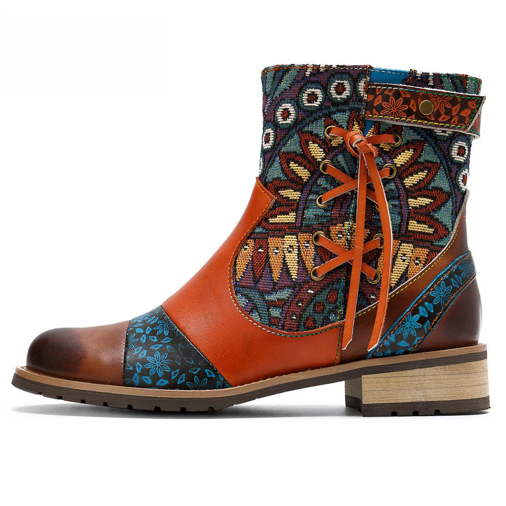 Socofy Vicconfy Genuine Leather Fringe Vintage Boots Flat Boots
