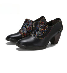 Socofy Vicconfy Round Toe Leather Fashion Side Zipper Heels Single Shoes Women's Shoes