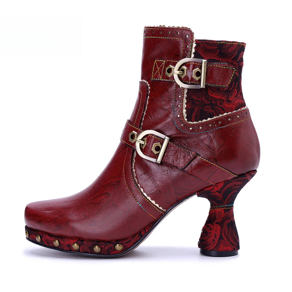 Socofy Vicconfy Retro Handmade Pure Color Fashionable Ankle Boots