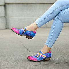 Socofy Leather Vintage Cowboy Style Women's Shallow Mouth Single Shoes