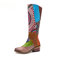 Socofy Genuine Leather Casual Vintage Boots Warm Knee Long Boots