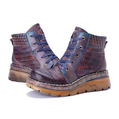 Socofy Winter Vintage Snake Print Short Boots
