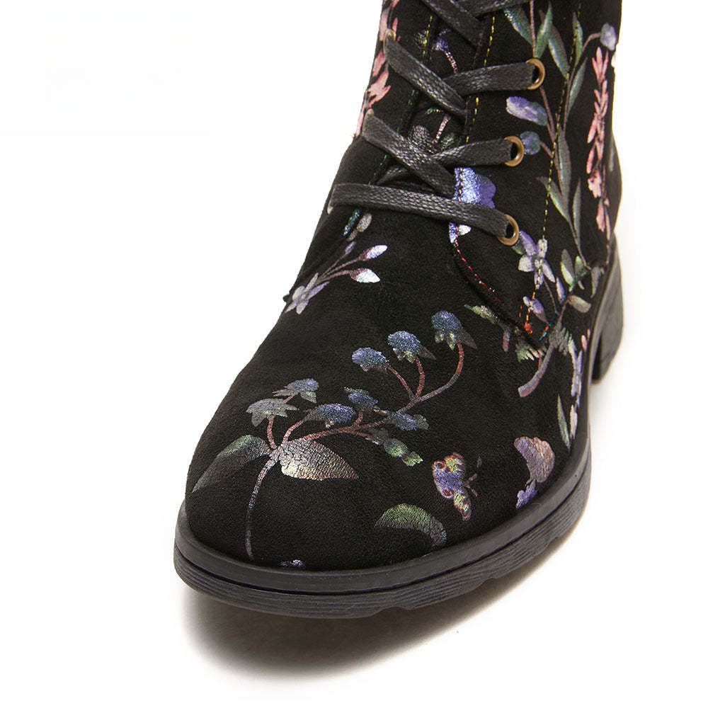 Socofy Autumn and winter warm and wear-resistant mid-calf round-toe cowhide leather fashion boots