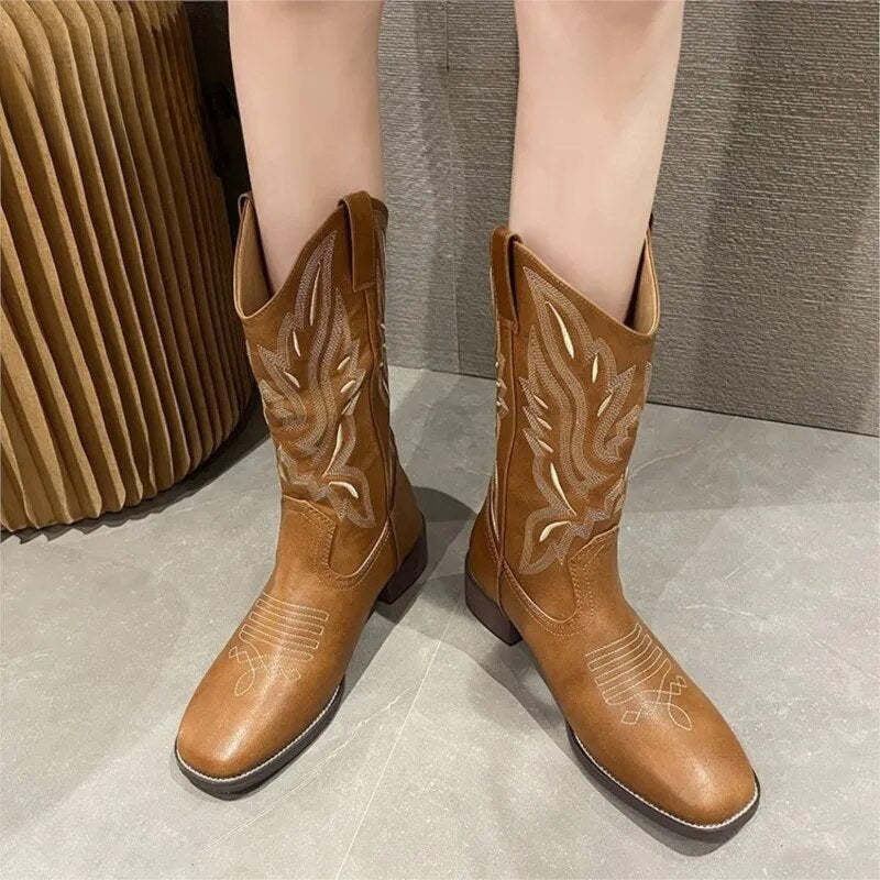 SOCOFY Chunky Western Cowboy Boots