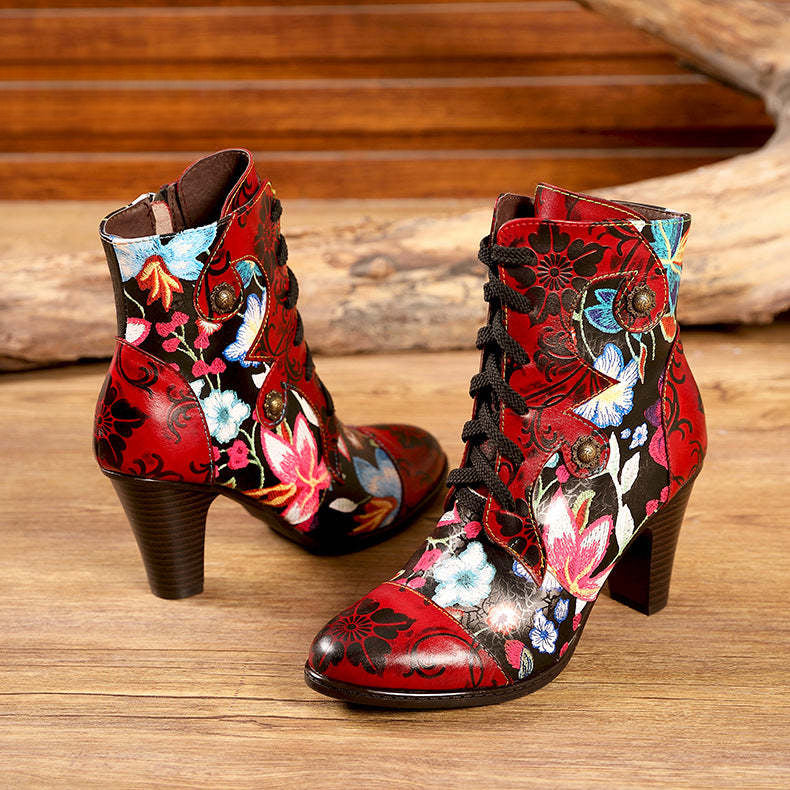 Socofy Vicconfy Pointed Toe Leather Vintage Tall Women's Boots