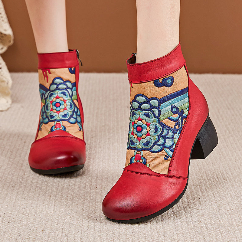 Socofy Retro Cowhide Leather Side Zipper Boots
