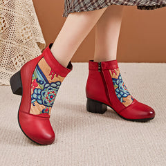 Socofy Retro Cowhide Leather Side Zipper Boots