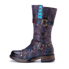 Socofy Winter Vintage Printed Platform Boots