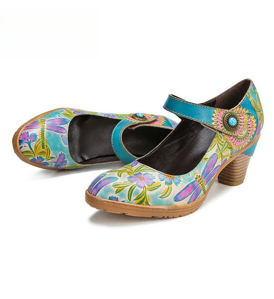 Socofy Vicconfy Floral Handmade Velcro Single Shoes High Heels 790