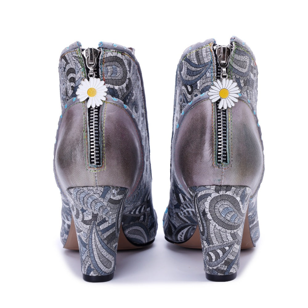 Socofy Handmade Genuine Leather Heeled Short Boots