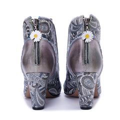 Socofy Handmade Genuine Leather Heeled Short Boots
