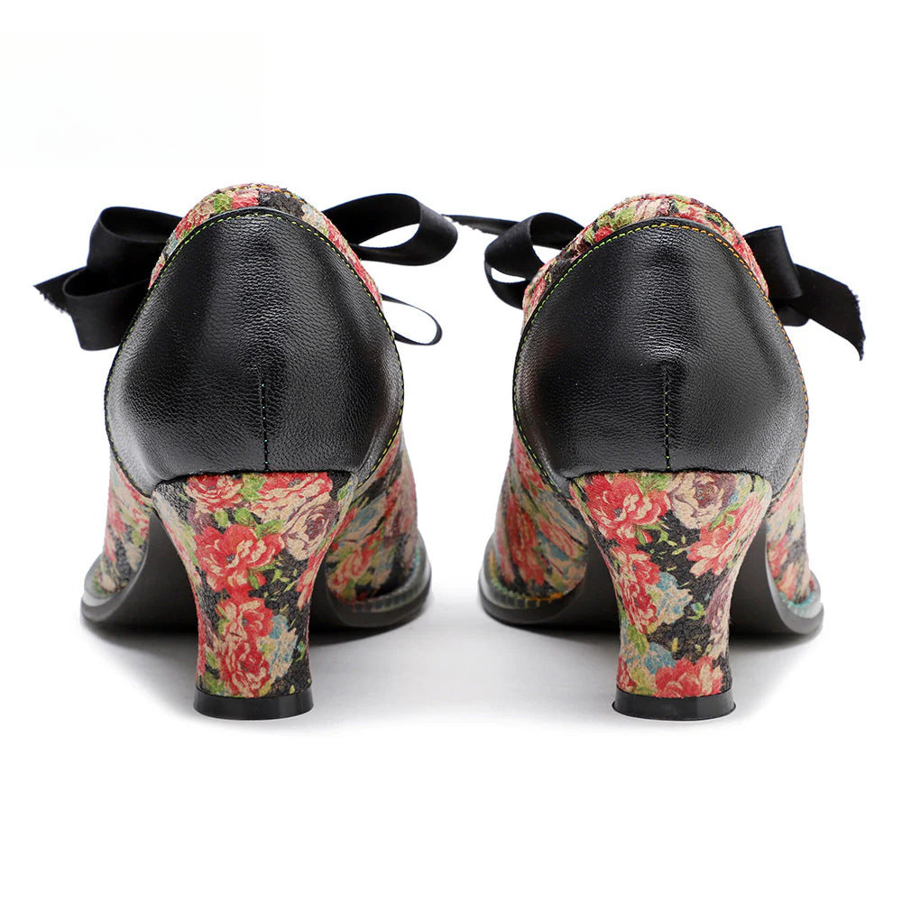 Socofy Rose Elegance Vintage Bow Heels